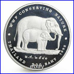 Thailand 200 baht WWF Conserving Nature series The Elephants silver coin 1998