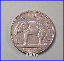 Thailand 25 Satang 1/4 Baht 1929 Silver World Coin Thai King Rama 7 Elephant