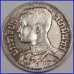 Thailand BE 2472 (1929) 50 SATANG (1/2 Baht) Silver Coin AU/UNC Y#49 Elephant