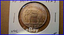 Thailand BE 2472 (1929) 50 SATANG (1/2 Baht) Silver Coin Y#49 Elephant