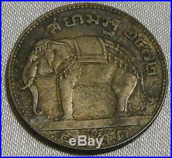 Thailand Siam BE2472 1929 1/2 Baht Rama VII 50 Satang Elephant Silver Coin