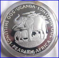 Uganda 1981 African Elephant 500 Shillings 4oz Silver Coin, Blue Box