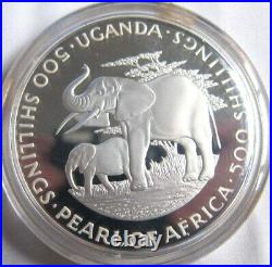 Uganda 1981 Elephants 500 Shillings 4oz Silver Coin, Proof