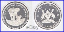 Uganda Rare Essai Silver Proof 2000 Shillings Coin 1995 Year Elephant
