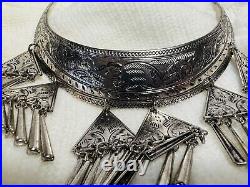VTG Hmong Miao torque Tribal Elephant silver statement dangle necklace etched