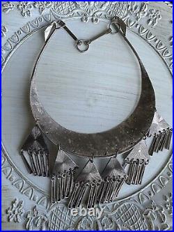 VTG Hmong Miao torque Tribal Elephant silver statement dangle necklace etched