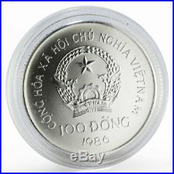 Vietnam 100 dong Natural Protection Animals Elephant silver coin 1986