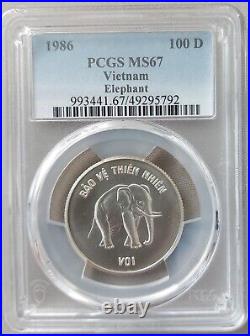 Vietnam Silver 100 Dong Unc Coin 1986 Year Km#21 Elephant Pcgs Grading Ms67