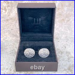 Vintage Dunhill Cufflinks Rare Sterling Silver Coin Motif Elephant with Case