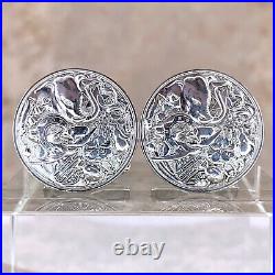 Vintage Dunhill Cufflinks Rare Sterling Silver Coin Motif Elephant with Case