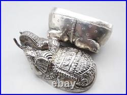 Vintage Hand Hammered. 900 Coin Silver Indian Elephant Trinket or Jewelry Box