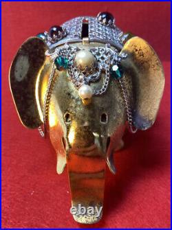 Vintage Jeweled NAPIER Gold Metal And Silver Metal Filigree Elephant Coin Bank