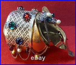 Vintage Jeweled NAPIER Gold Metal And Silver Metal Filigree Elephant Coin Bank