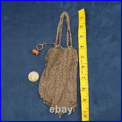 Vintage Silver Mesh Purse with Coral Elephant Charm! Free Shipping USA