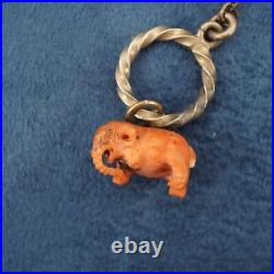 Vintage Silver Mesh Purse with Coral Elephant Charm! Free Shipping USA