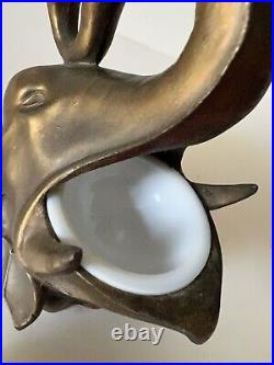 Vtg Frankart Art Deco Metal Elephant Bust Head Ashtray dish w Glass Insert