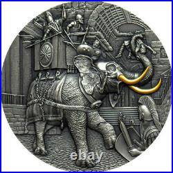 WAR ELEPHANT 2022 2 oz UHR Pure Silver Coin with Selective Gold NIUE
