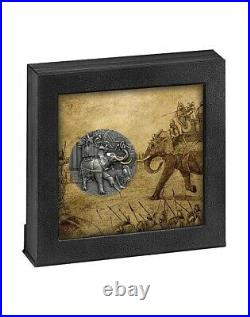 War Elephant 2 oz Antique finish Silver Coin 5$ Niue 2022