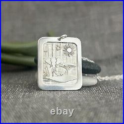 Wildlife African Landscape Necklace Rectangle Pendant Elephant Engraved Charm