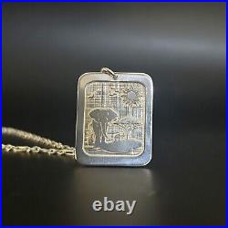 Wildlife African Landscape Necklace Rectangle Pendant Elephant Engraved Charm