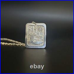 Wildlife African Landscape Necklace Rectangle Pendant Elephant Engraved Charm