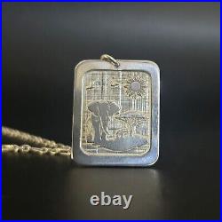 Wildlife African Landscape Necklace Rectangle Pendant Elephant Engraved Charm