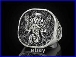 Wonderful Namaste Elephant Design with Men's Animal Lover Bright Finish Ring