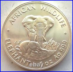 Zambia 1999 Elephant 5000 Kwach 1oz Silver Coin, UNC, Matte