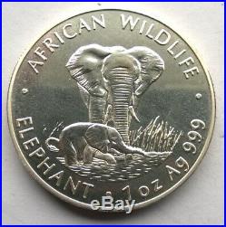 Zambia 1999 Elephant 5000 Kwacha 1oz Silver Coin, Rare