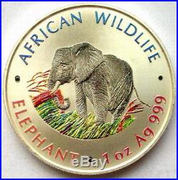 Zambia 2000 Elephants 5000 Kwacha 1oz Colour Silver Coin, Proof