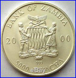 Zambia 2000 Elephants 5000 Kwacha 1oz Colour Silver Coin, Proof