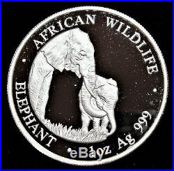 Zambia 2001 5000 Kwacha 1 OZ. Silver. 999 African Wildlife Elephant Gem Proof