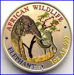 Zambia 2001 Elephant 5000 Kwach 1oz Colour Silver Coin, UNC