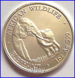 Zambia 2001 Elephant 5000 Kwacha 1oz Silver Coin, Matte