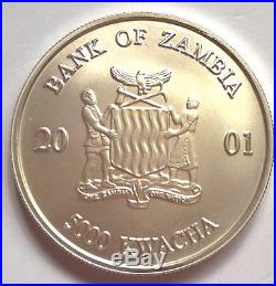Zambia 2001 Elephant 5000 Kwacha 1oz Silver Coin, Matte