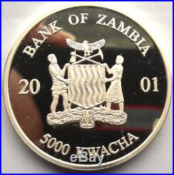 Zambia 2001 Elephant 5000 Kwacha 1oz Silver Coin, Proof