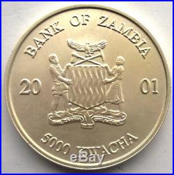 Zambia 2001 Elephant 5000 Kwacha 1oz Silver Coin, UNC Matte
