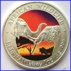 Zambia 2002 Elephant 5000 Kwach 1oz Colour Silver Coin, UNC