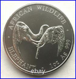 Zambia 2002 Elephant 5000 Kwacha 1oz Silver Coin, UNC