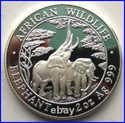 Zambia 2003 Elephant 10000 Kwach 2oz Silver Coin, Proof