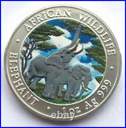 Zambia 2003 Elephant 5000 Kwach 1oz Colour Silver Coin, UNC