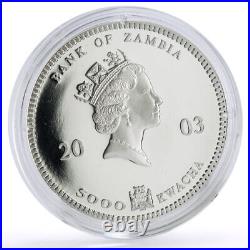 Zambia 5000 kwacha African Wildlife Elephants Fauna proof silver coin 2003