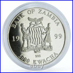 Zambia 5000 kwacha African Wildlife series Elephant silver coin 1999