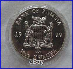Zambia Elephant 1999 1 oz silver coin 5000 kwacha African Wildlife elefant