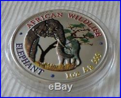 Zambia Elephant 2001 1 oz Silver color coin 5000 kwacha Sambia Elefant farbe