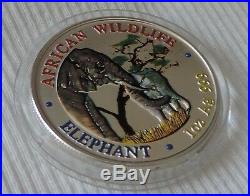 Zambia Elephant 2001 1 oz Silver color coin 5000 kwacha Sambia Elefant farbe