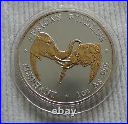 Zambia Elephant 2002 1 oz silver Gold Gilded coin African Wildlife Elefant