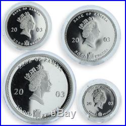 Zambia set of 4 coins African wildlife Elephants silver proof 2003